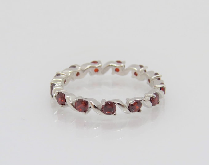Vintage Sterling Silver Garnet Eternity Band Ring Size 6
