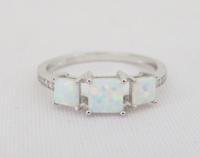 Vintage Sterling Silver Fire Opal & White Topaz Ring Size 7