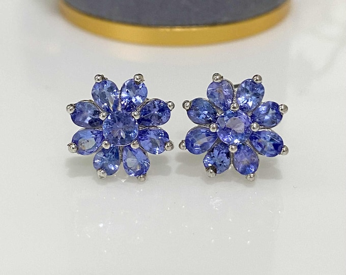 Vintage Sterling Silver Natural Tanzanite Earrings.