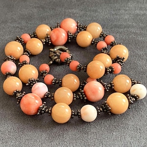 Vintage Sterling Silver Natural Angel Skin Coral Bead Necklace 17&#39;&#39;