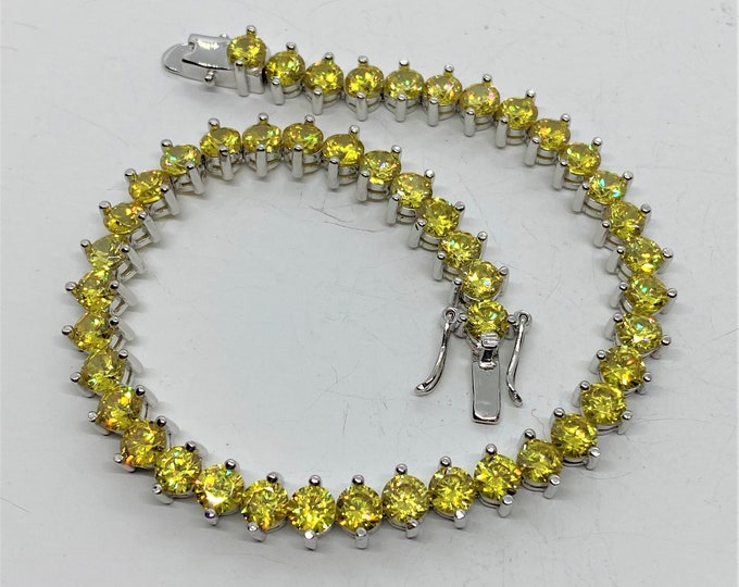 Vintage Sterling Silver Round cut Citrine Link Bracelet 7 1/2''