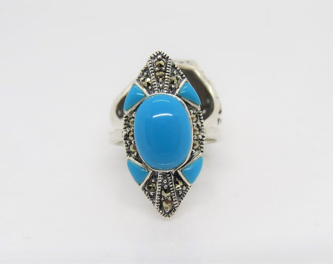 Vintage Sterling Silver Turquoise & Marcasite Ring Size 9