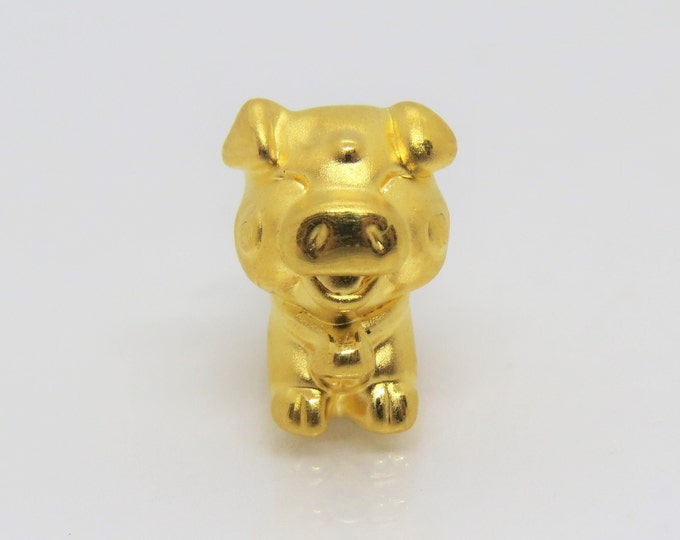 Vintage Pure 24K 9999 Gold Lovely Pig Charm Bead Pendant Make for Bracelet