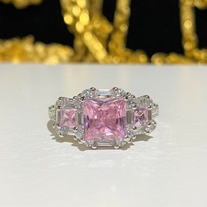 Sterling Silver White Topaz & Pink Sapphire Engagement Ring Size 8