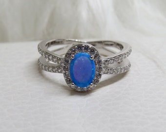 Sterling Silver Blue Opal & White Topaz Ring.