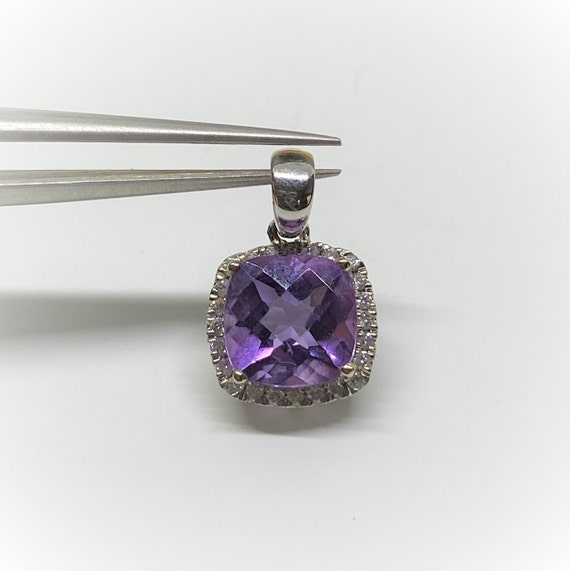 Vintage 14K Solid White Gold Natural Amethyst & D… - image 4