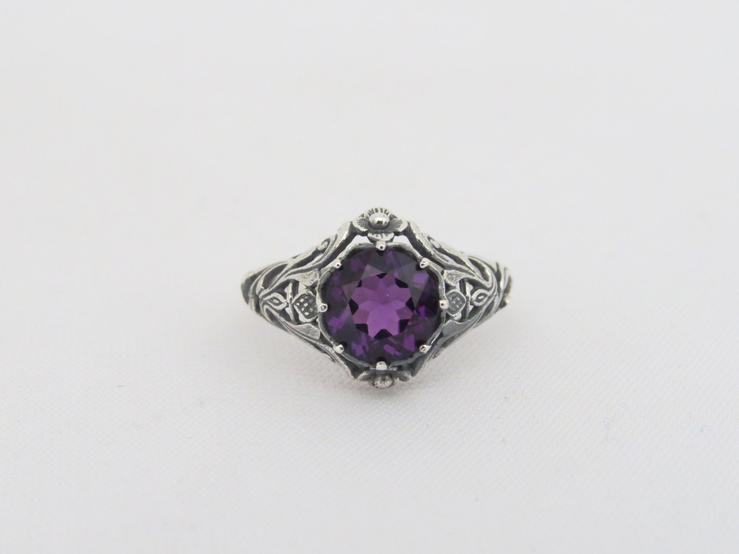 Vintage Sterling Silver Amethyst Filigree Ring Size 8 | Etsy