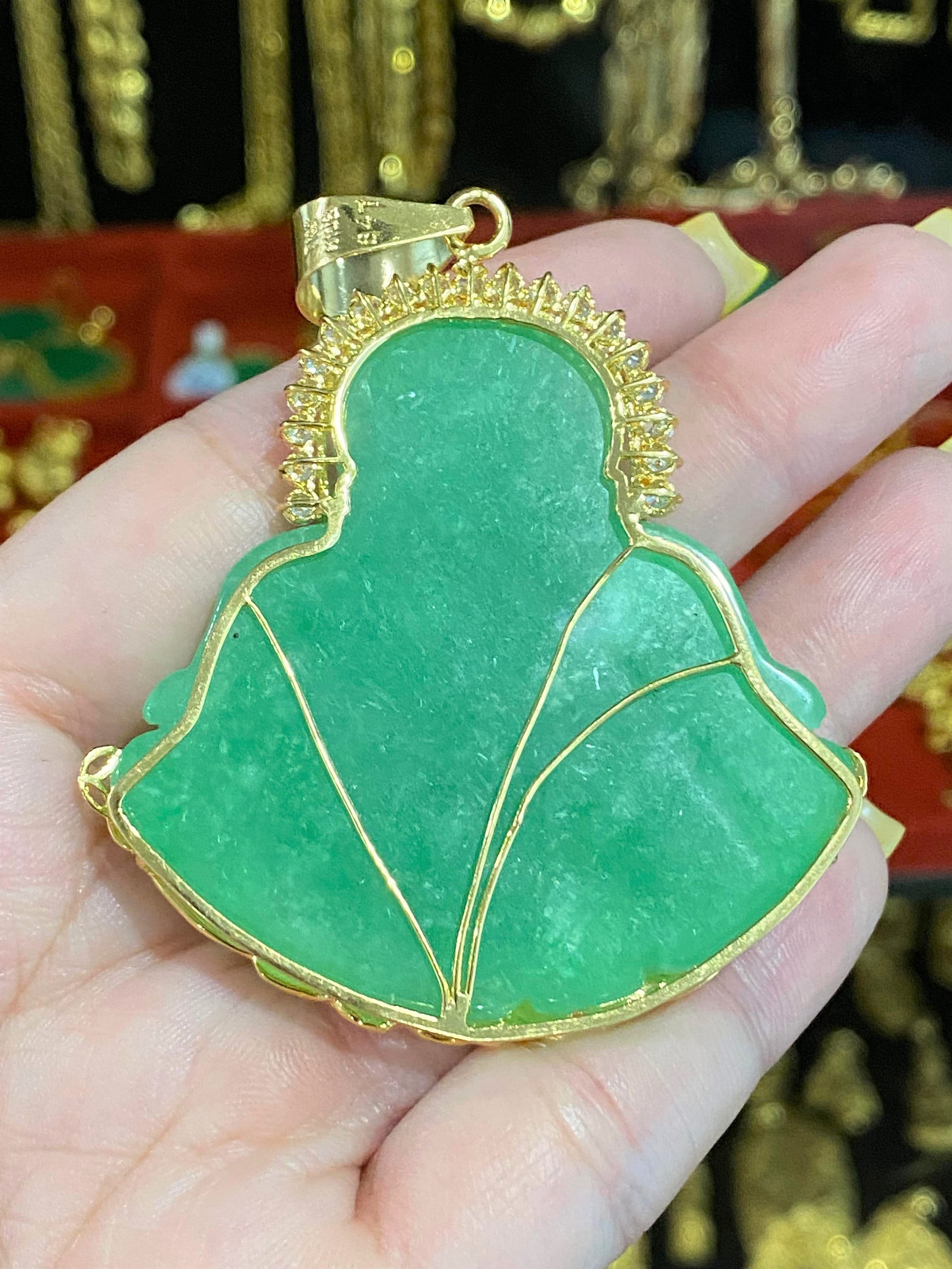 Vintage 15K 610 Solid Gold Green Jadeite Jade, White Topaz Vintage 15K 610 Solid Gold Green Jadeite Jade, White Topaz
