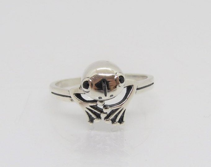 Vintage Sterling Silver Black Sapphire Frog Ring Size 7