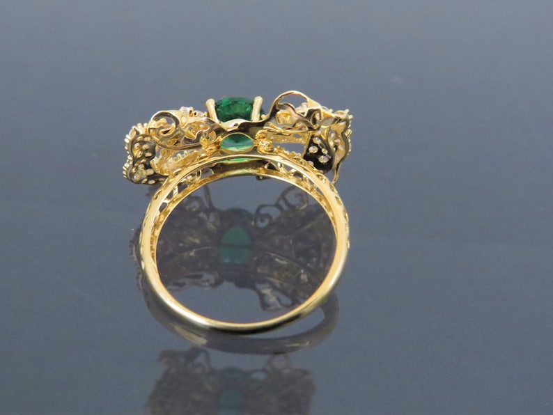 Vintage 18K Solid Yellow Gold 1.89ct Emerald /& White Topaz Bow Ring Size 6.75