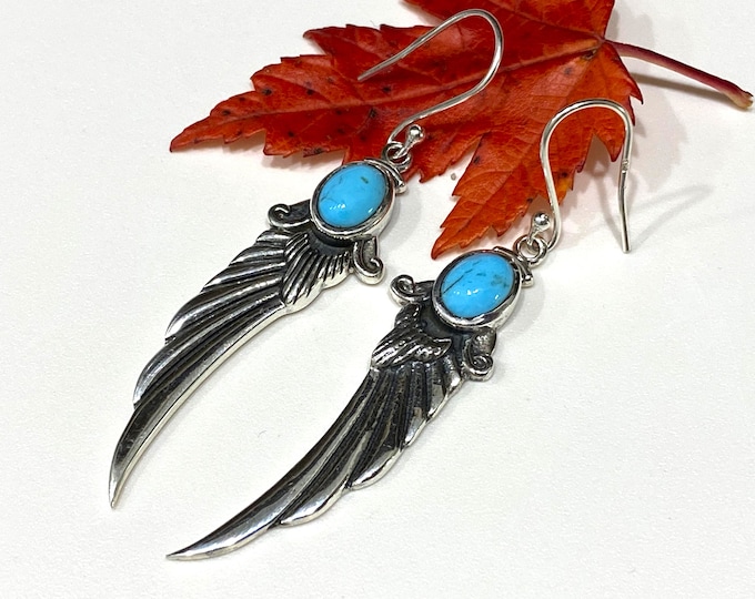 Vintage Sterling Silver Turquoise Wing Dangle Earrings.
