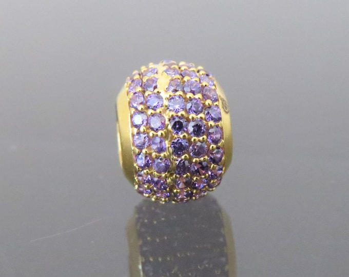 Vintage 18K Solid Yellow Gold Amethyst Ball Slide Pendant