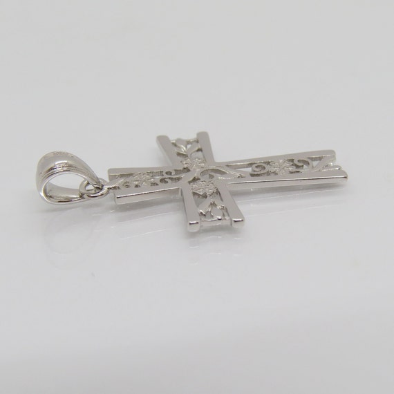 Vintage Sterling Silver Flower Filigree Cross Pen… - image 2