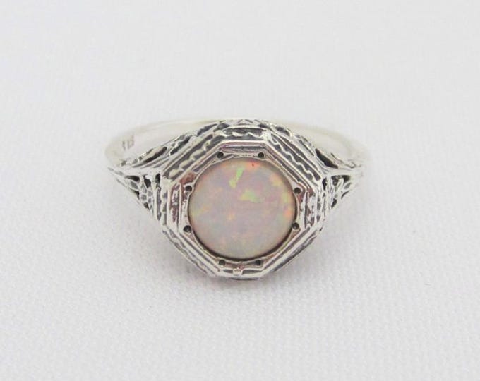 Vintage Sterling Silver Fire Opal Filigree Ring Size 7