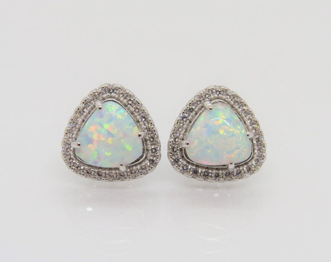 Vintage Sterling Silver White Opal & White Topaz Earrings