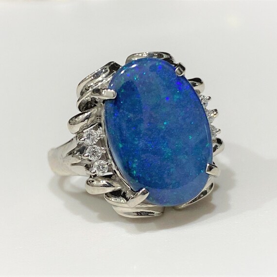 Vintage Platinum 4.68ct Boulder Opal Diamond Ring… - image 6
