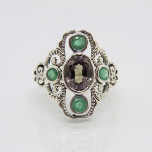 Vintage Sterling Silver Alexandrite & Emerald Ring Size 9