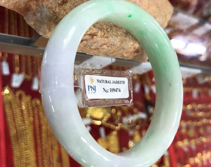 Vintage Translucent Natural Light Lavender, Green, White Jadeite Jade Bangle Bracelet 56MM