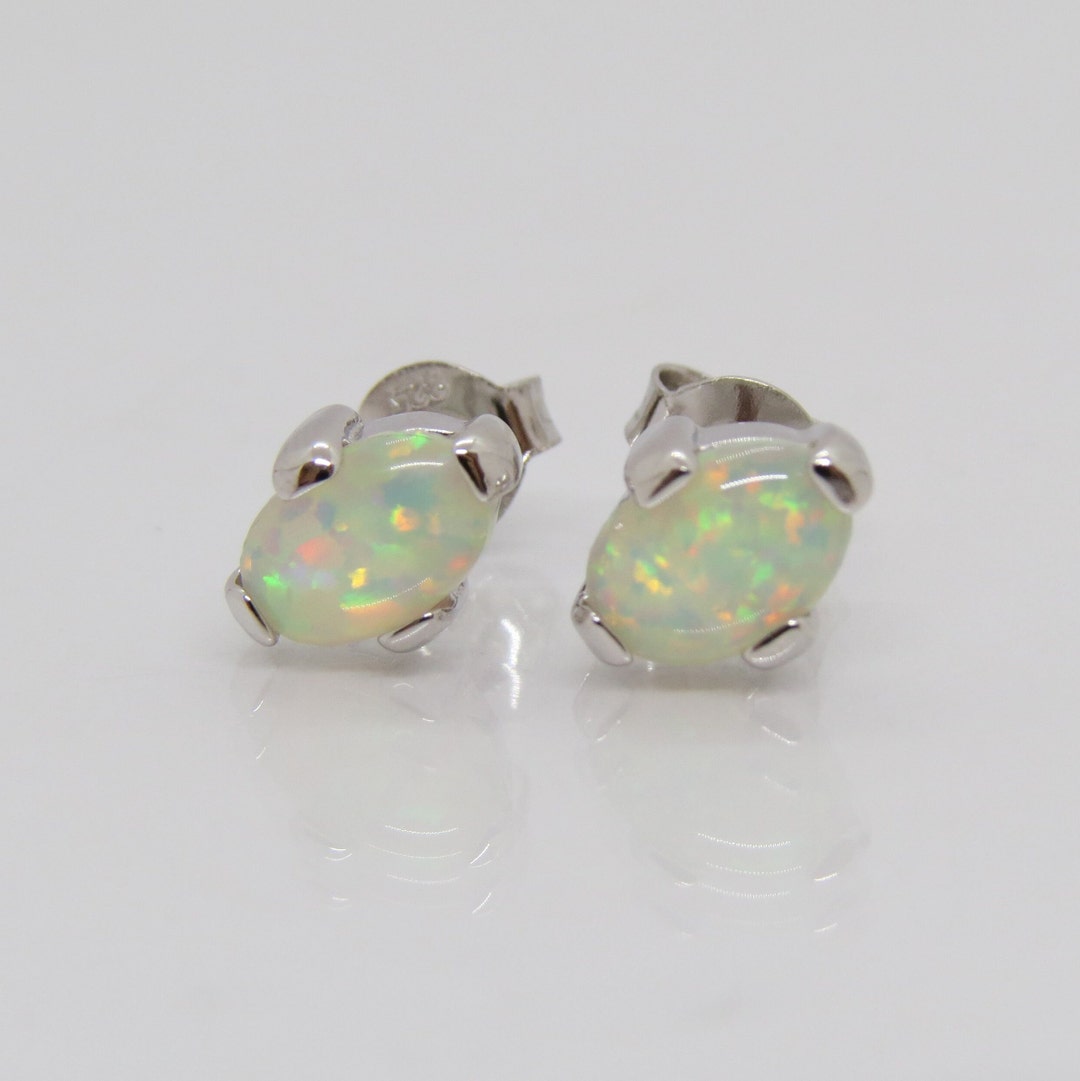 Sterling Silver Opal Oval Earrings main image 0