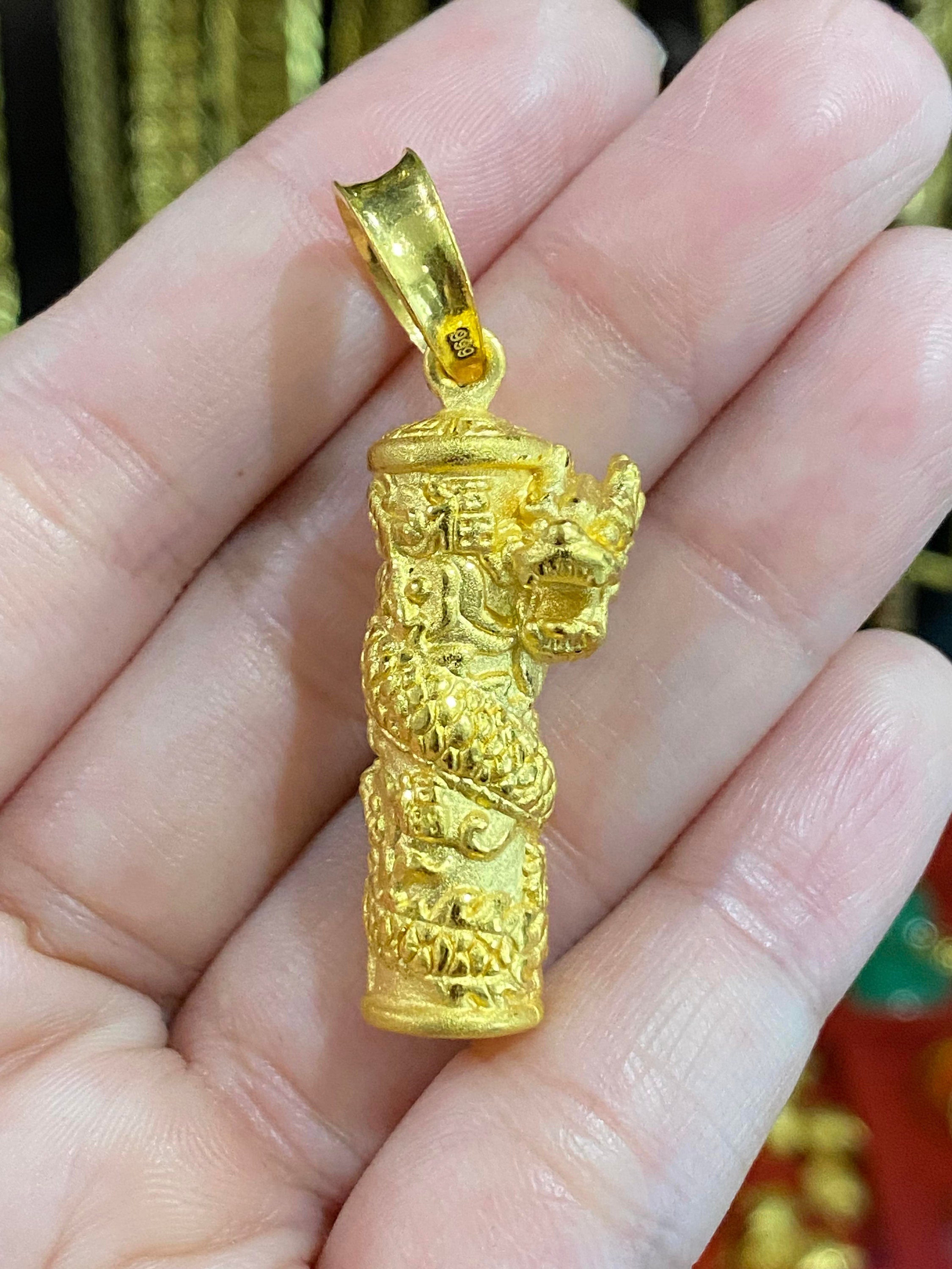 1pcs Real Pure 24k Yellow Gold 3D Dragon Head Lucky Charms Loose  Bead/0.2-0.3g