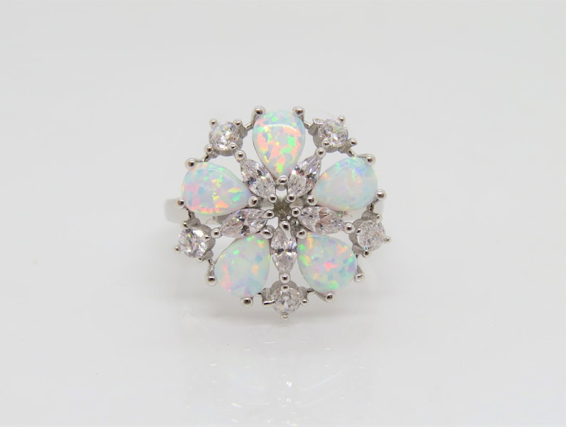 Vintage Sterling Silver Fire Opal & White Topaz Cluster Ring Size 8 - Etsy