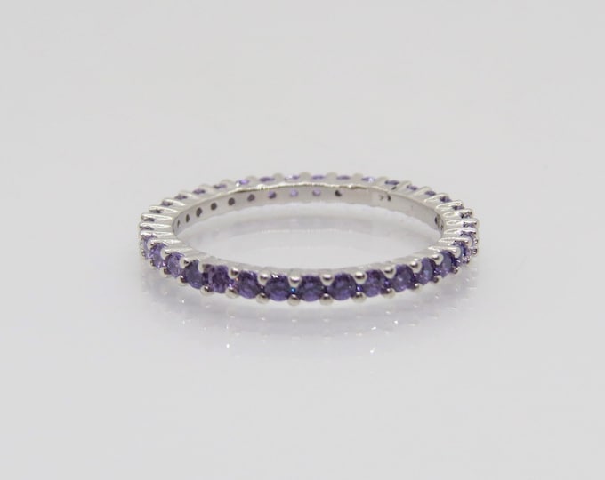 Sterling Silver Round cut Amethyst Eternity Band Ring Size 7