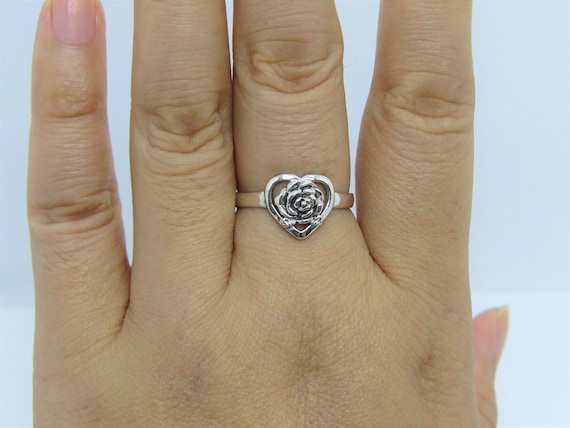 Vintage Sterling Silver Heart Rose Ring Size 7 Etsy UK