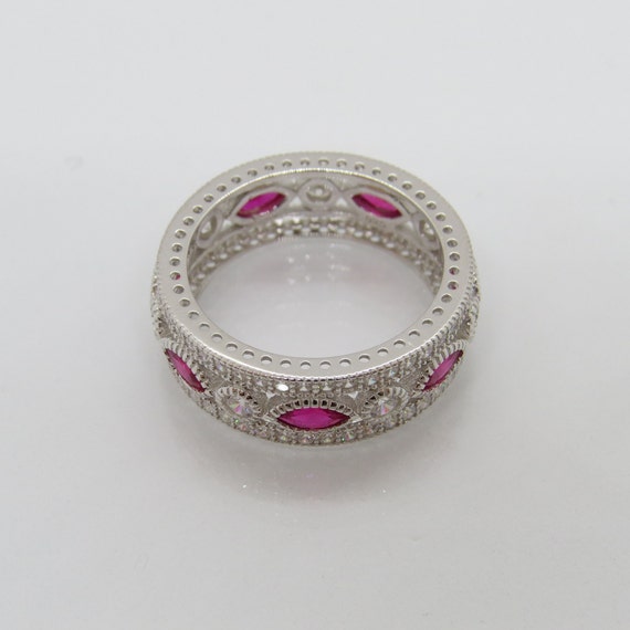 Vintage Sterling Silver Ruby & White Topaz Band R… - image 3