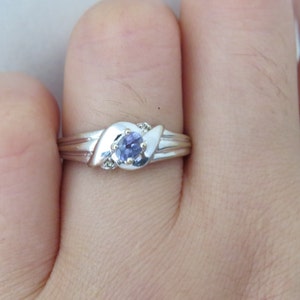 Vintage 10K Solid White Gold Natural Tanzanite & Diamond Ring Size 6.75 image 5