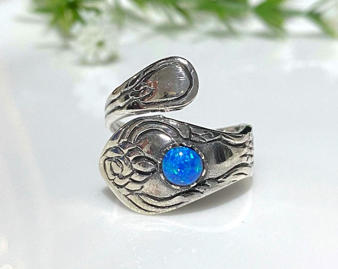 Vintage Sterling Silver Blue Opal Spoon Ring