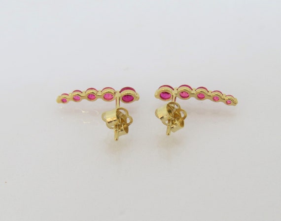 Vintage 14K Solid Yellow Gold Ruby Earrings - image 4