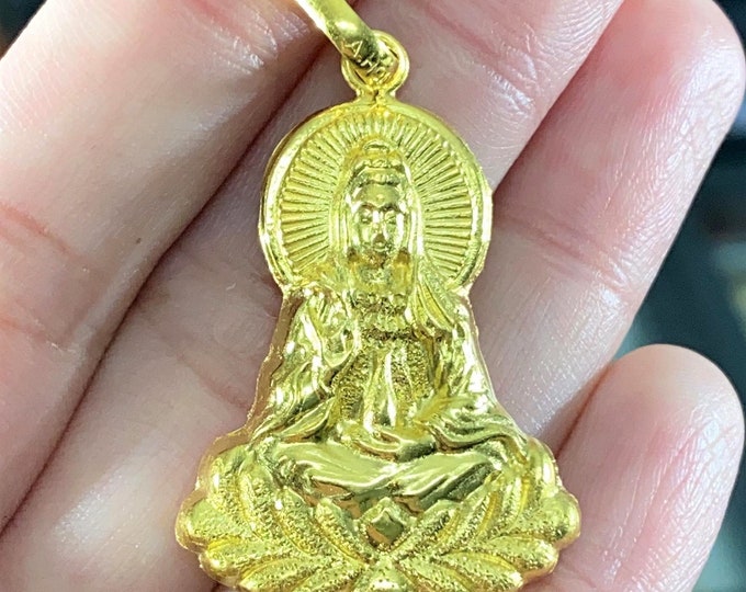 23K 980 Pure Gold Kwan Yin, Quan Yin Buddha Pendant