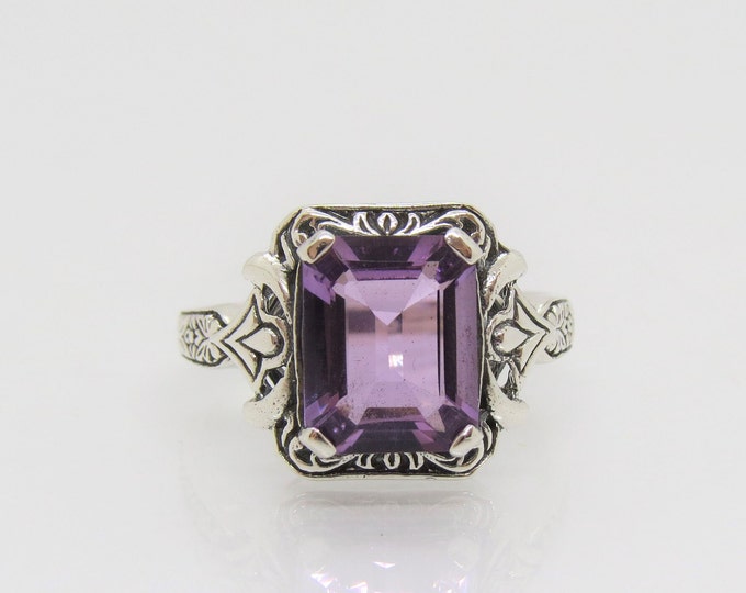 Vintage Sterling Silver Amethyst Carved Dome Ring Size 7