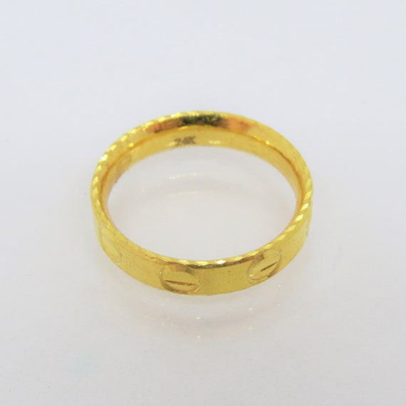 24K 980 Pure Gold Diamond cut Band Ring Size 7 - image 3