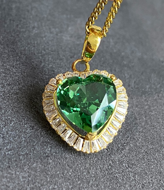 Vintage 15K 610 Solid Gold Emerald & White Topaz … - image 6