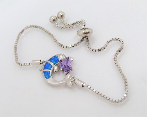 Dolphin And Amethyst Very Unique Vintage Sterling Silver Bracelet Dolphin And Amethyst Very Unique Vintage Sterling Silver Bracelet