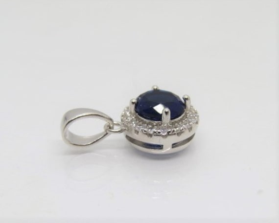 Vintage Sterling Silver Blue Sapphire & White Top… - image 2