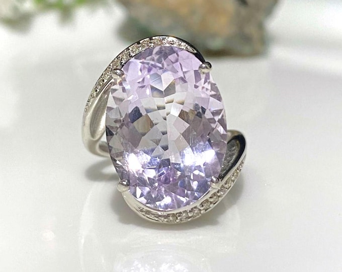 Vintage 18k Solid White Gold 11.73ctw Pink Purple Morganite & Diamond Ring Size 6.5