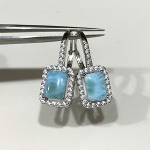 Vintage Sterling Silver Larimar & White Topaz Earrings.
