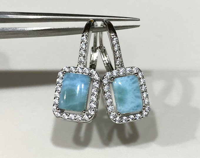 Vintage Sterling Silver Larimar & White Topaz Earrings.