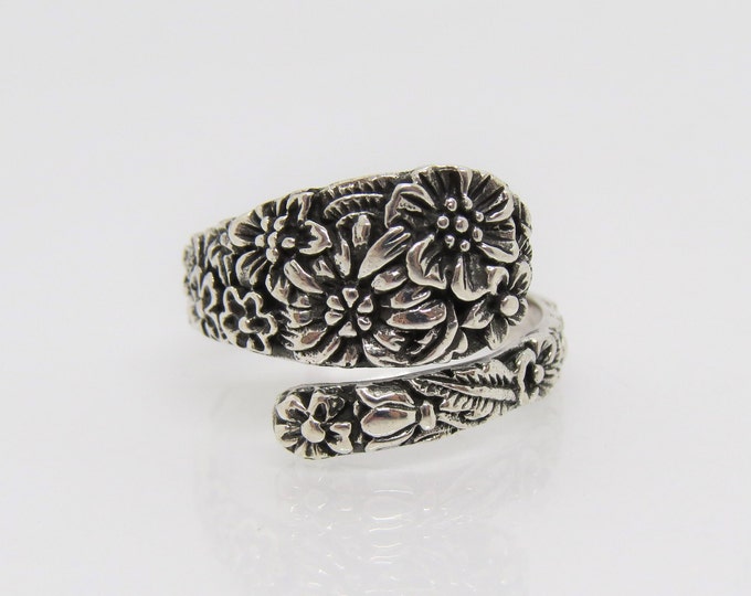 Sterling Silver Flowers Spoon Ring Size 8