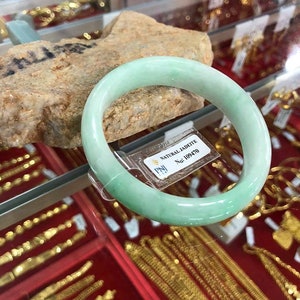 Vintage Translucent Natural Green, White Jadeite Jade Bangle Bracelet 54.8MM