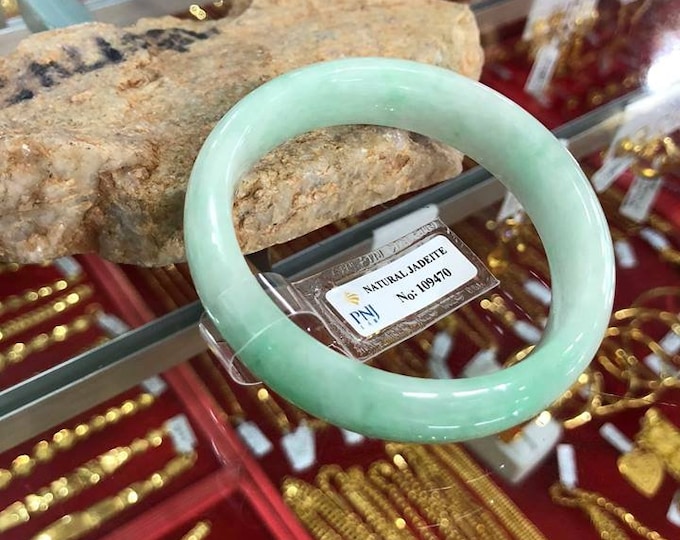 Vintage Translucent Natural Green, White Jadeite Jade Bangle Bracelet 54.8MM