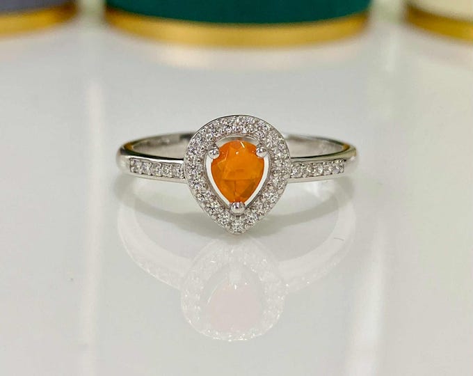 Vintage Sterling Silver Natural Orange Fire Opal Ring Size 7 3/4