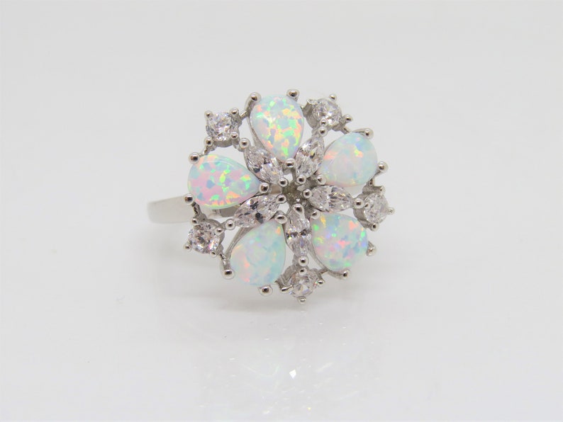 Vintage Sterling Silver Fire Opal & White Topaz Cluster Ring Size 8 - Etsy