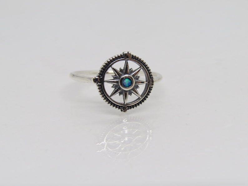 Vintage Sterling Silver Blue Opal Compass Ring Size 8