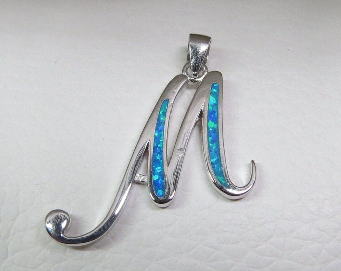 Sterling Silver Blue Opal Letter M Pendant