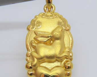 24K 9999 Pure Gold Bunny, Rabit Zodiac Pendant