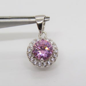 Vintage Sterling Silver Pink Topaz & White Topaz Halo Pendant