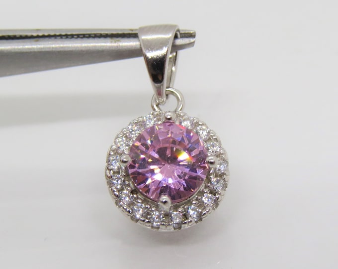 Vintage Sterling Silver Pink Topaz & White Topaz Halo Pendant